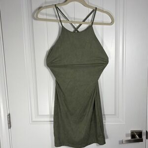 Sabora Olive Green Faux Suede Bodycon Mini Dress Criss Cross Back Women's Large